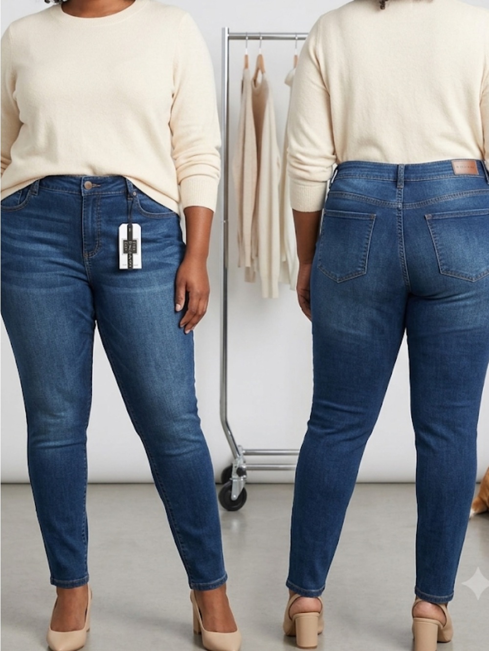 Tahari Plus Straight-Leg Dark Blue Jeans